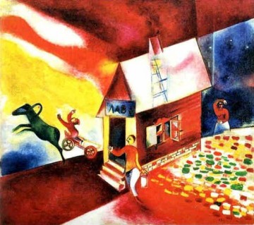 Marc Chagall Painting - La casa en llamas contemporáneo Marc Chagall